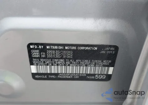 2013 Mitsubishi Lancer Es from USA, damaged, VIN JA32U2FU2DU019326